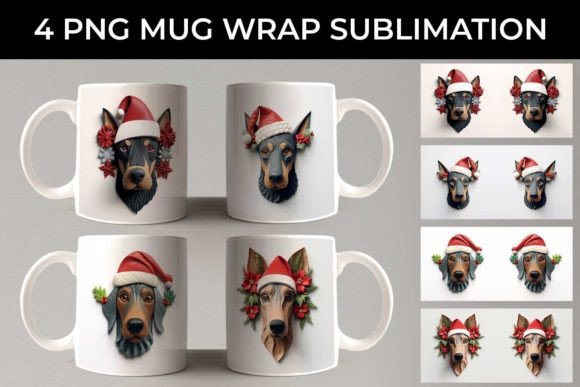 Download 3D Christmas Doberman Dog Mug Wrap PNG - Doberman Collection