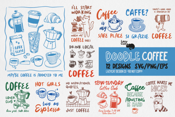 Download Funny Coffee Doodle SVG PNG Bundle - Doodle Collection
